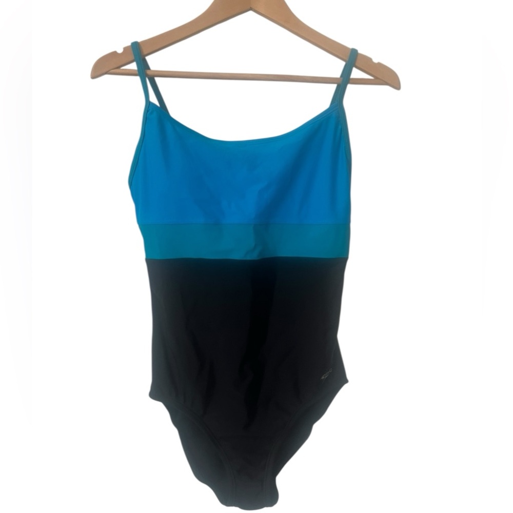 Speedo Women’s Blue and Black Color Block One Piece Swimsuit